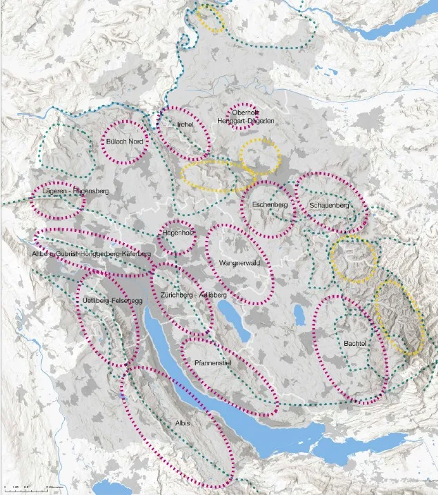 Die pink markierten Gebiete werden prioritär behandelt. Darunter auch das Bachtelgebiet. Eine Karte mit markierten Gebieten.